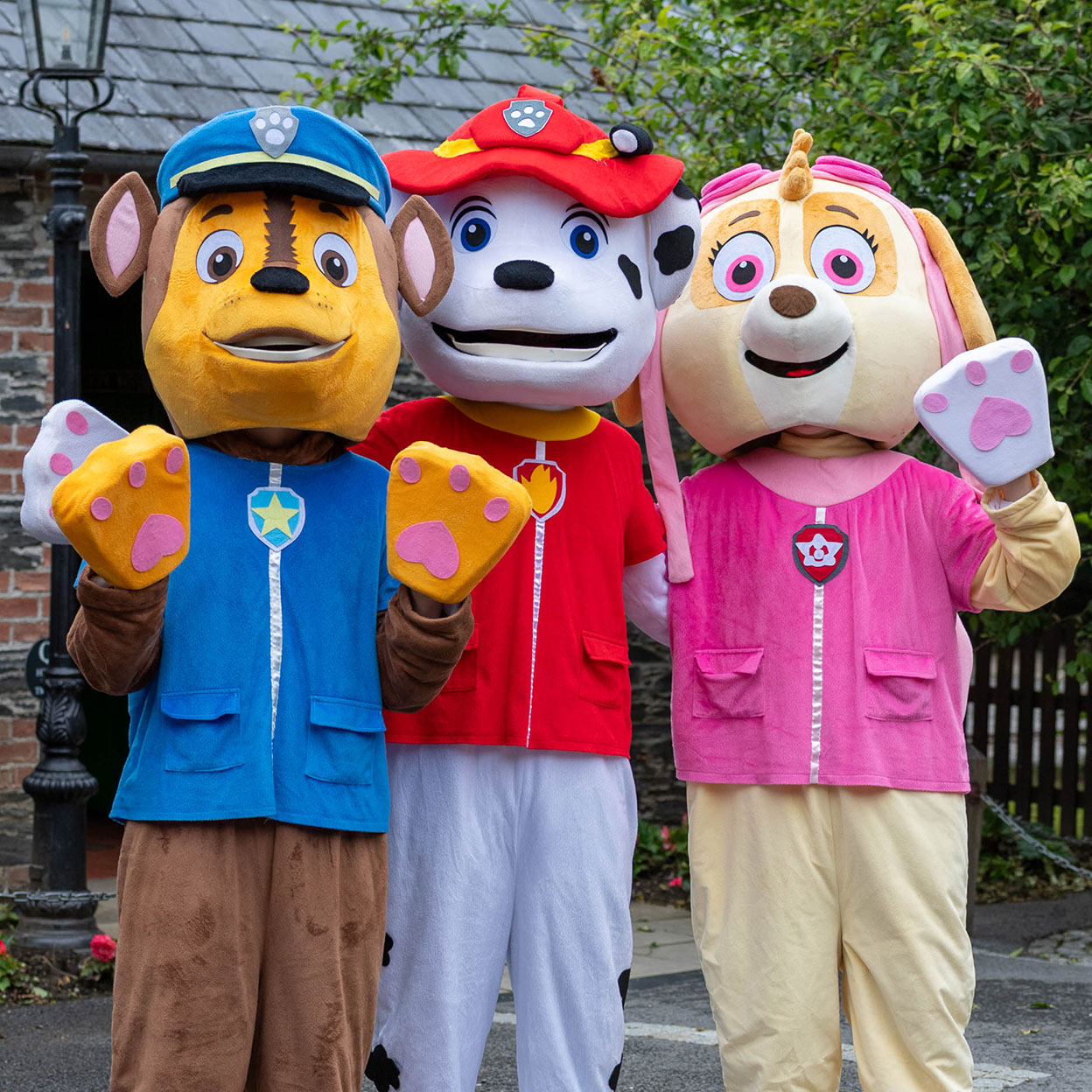 Photo of Paw Patrol characters ready to entertain the kids at Oakfield Bark Dog Show, at Oakfield Park in Donegal